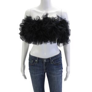 Designer Women Black Tulle Cropped Sleeveless Top Gothic Size One Size